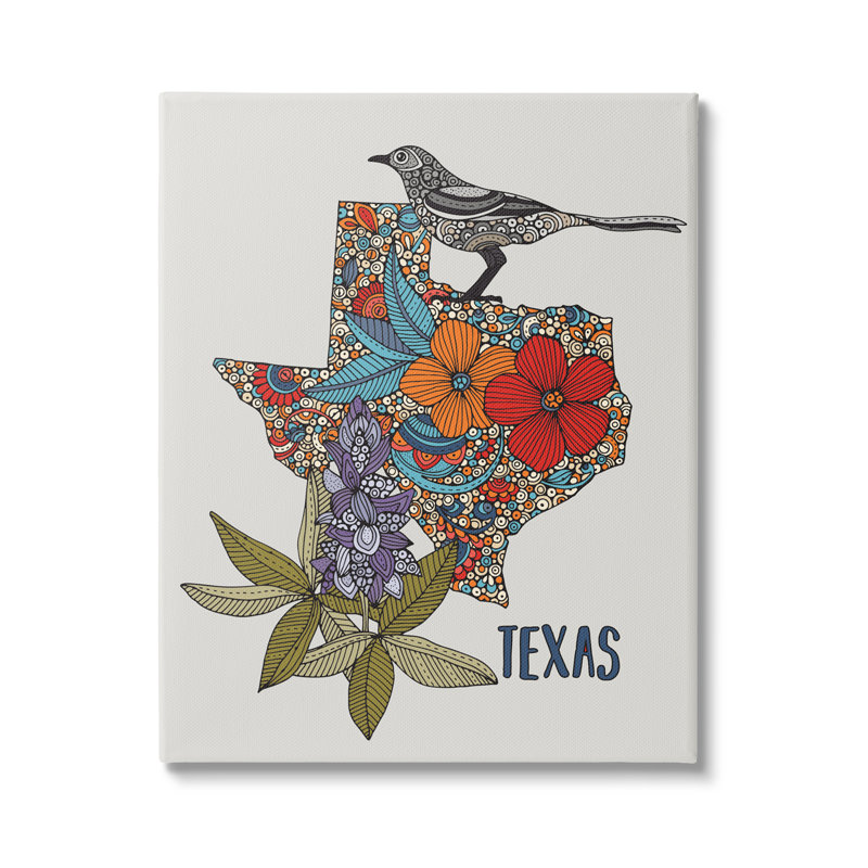 «Texas Bluebonnet State Bird Intricate Floral» par Valentina Harper, impression sur toile, Toile tendue