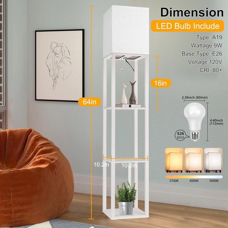 Fredy 64'' Gray Column Floor Lamp, White