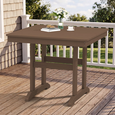 Outdoor HDPE Dining Table, Weather-Resistant Patio Table With Sturdy Frame In Brown