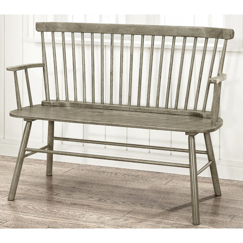 Banc en bois gris avec accoudoirs à dossier à broche, Gris