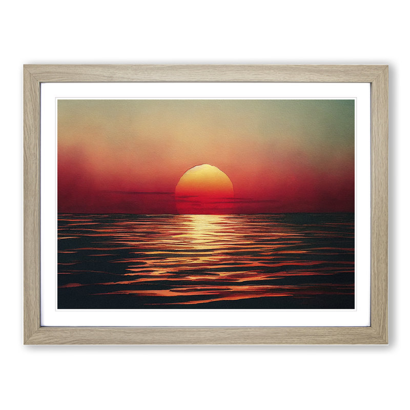 Magnetic Sunset Seascape - Framed Print, 25cm H x 34cm W x 2cm D, Oak