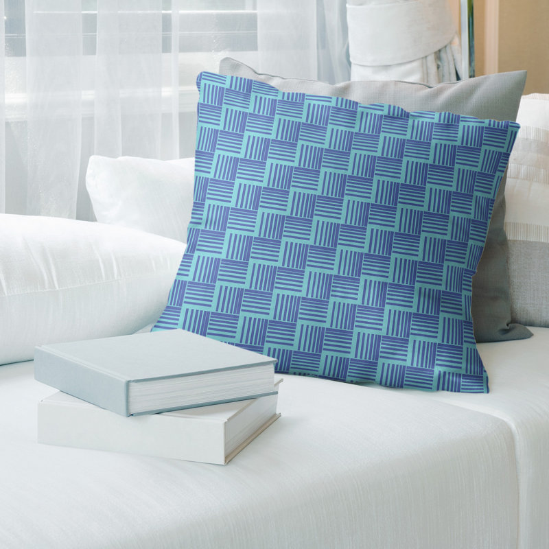 Rayures tressées Coussin décoratif, Bourre en polyester, H 14 po x l 14 po, Petit sarcelle / bleu