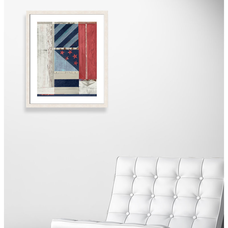 Allangson «Coastal Flag VI», reproduction de peinture à l'acrylique encadrée, Cadre à texture grain de bois blanc