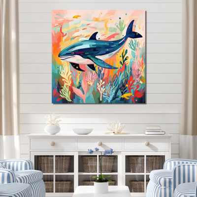 Baleine colorée sous l'eau majestueux - baleine, art mural