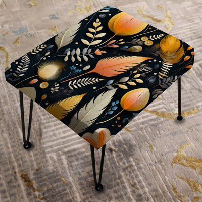Yellow And Gray Floral Feathered Playfulness - Floral Rectangle Ottoman