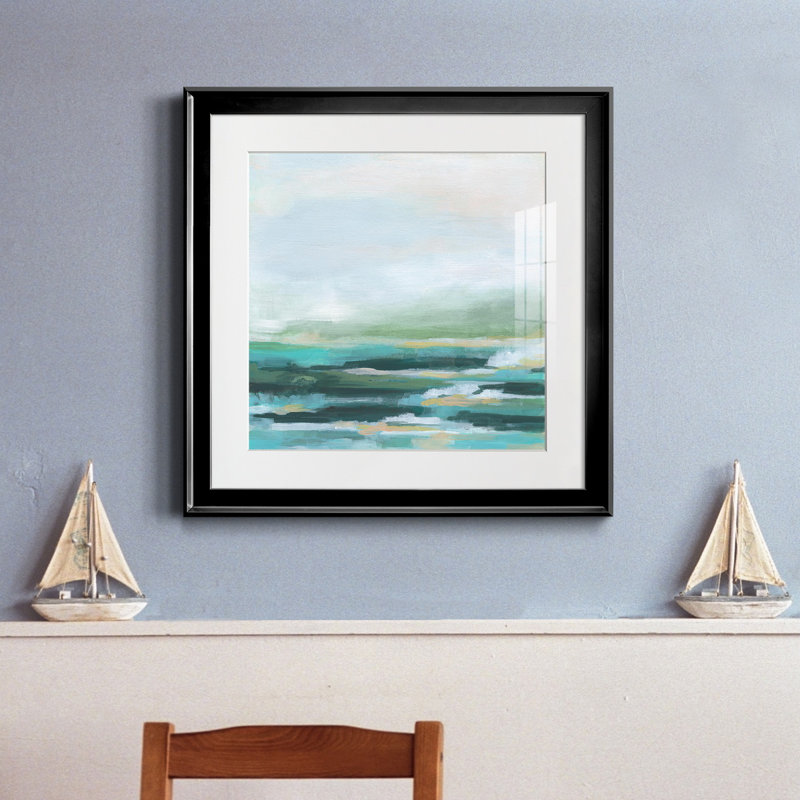 «Misty Inlet II», reproduction encadrée de qualité supérieure - prête à être accrochée, Papier avec cadre noir, Blanc