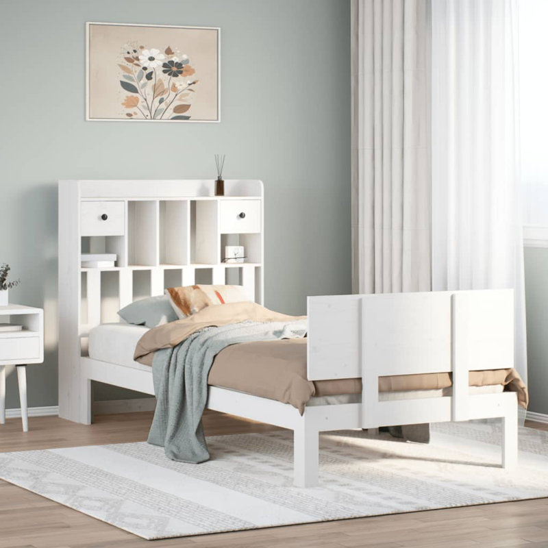 Remerton Solid Wood Bed, White, 90 cm W x 200 cm L
