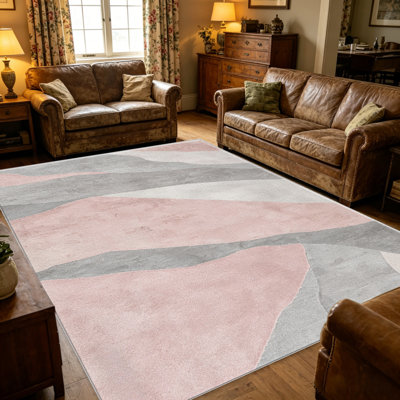 Tapis rose à motif de vagues abstraites pour le salon, doux et confortable, convient à toutes les saisons, facile à entretenir, tapis de sol intérieur lavable à la machine, sous la table de ferme convenant à la chambre à coucher, à la salle à manger, au bureau, au balcon, au patio