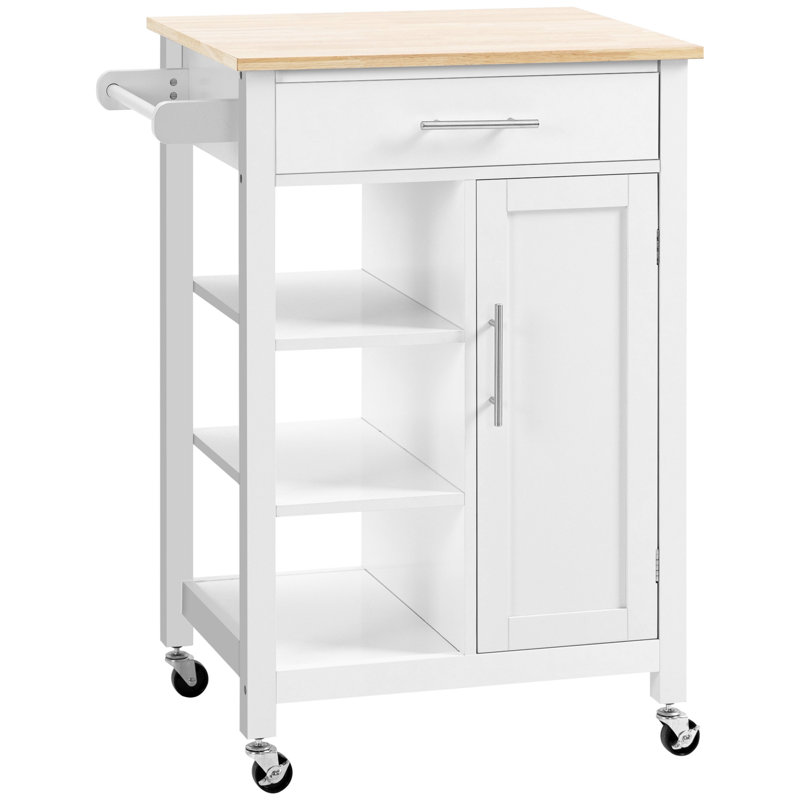 Wide Rolling Kitchen Cart, White
