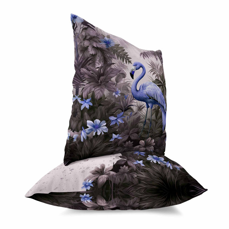 Coussin Tropical Flamingo Haven, Bleu / mauve, H 26 po x l 26 po