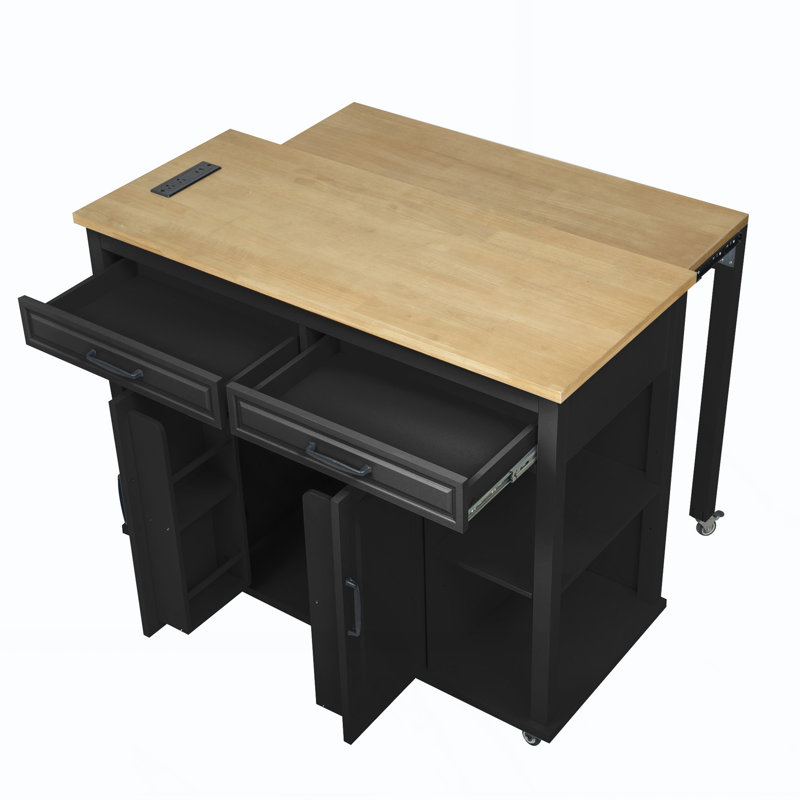 Kitchen Island With Extendable Dining Table, Black
