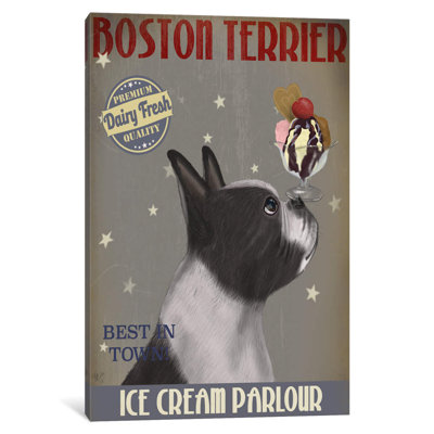 Publicité rétro sur toile tendue Fab Funky «Boston Terrier Ice Cream Parlor»