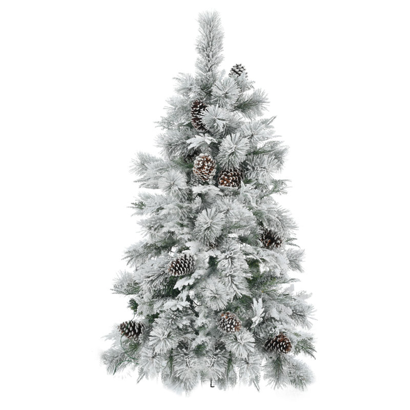 4FT Prelit Snow Flocked Spruce Christmas Tree with Pine Cones and Multi-Color LED Lights