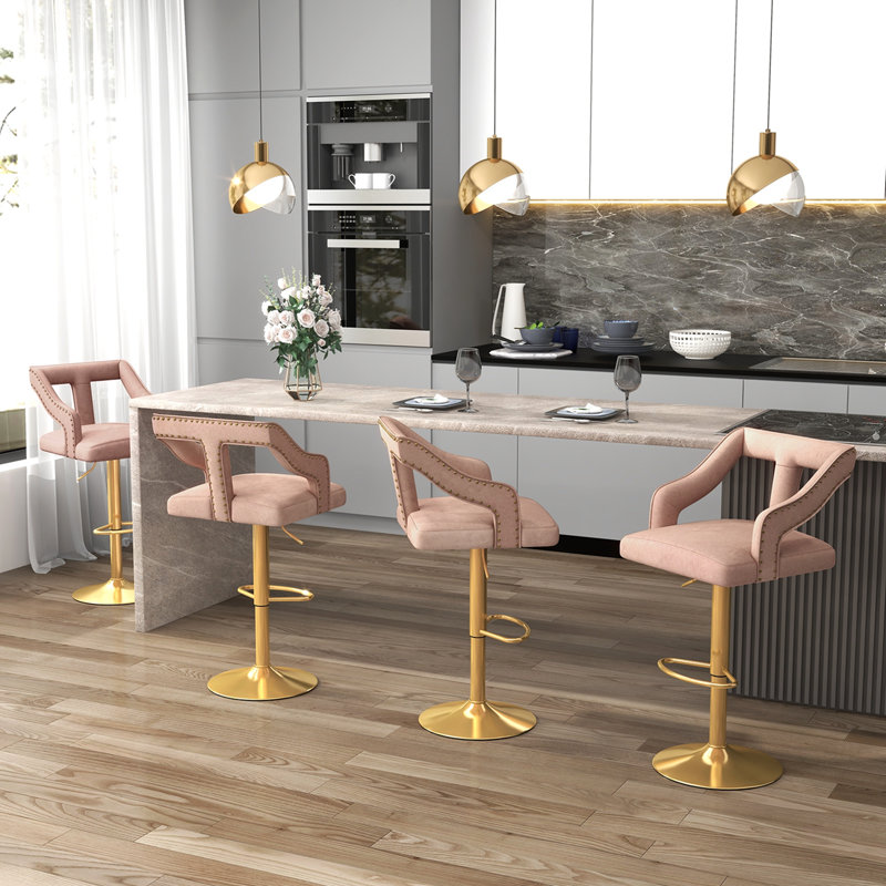 Analis Swivel Upholstered Velvet Adjustable Height Counter Stool, Pink