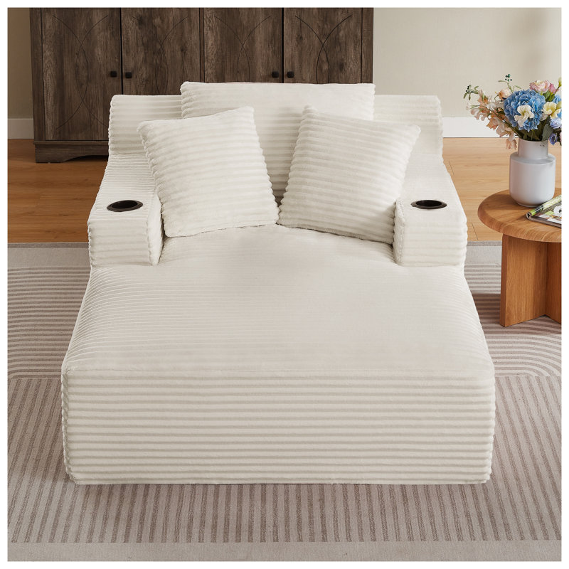 Fauteuil méridienne surdimensionné en velours côtelé, canapé-lit moderne blanc rembourré pour salon et bureau, aucun assemblage requis