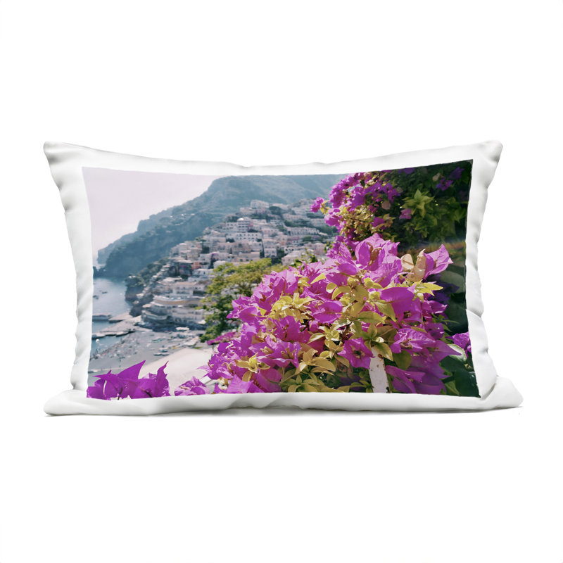Flowers In Positano Outdoor Printed Pillow design by LSR Creative Studio, Rectangle 14"H x 20"W, Pink Flowers