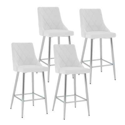 Contemporary Faux Leather and Metal 26" Counter Stool, Set of 4 - Chrome by Orren Ellis