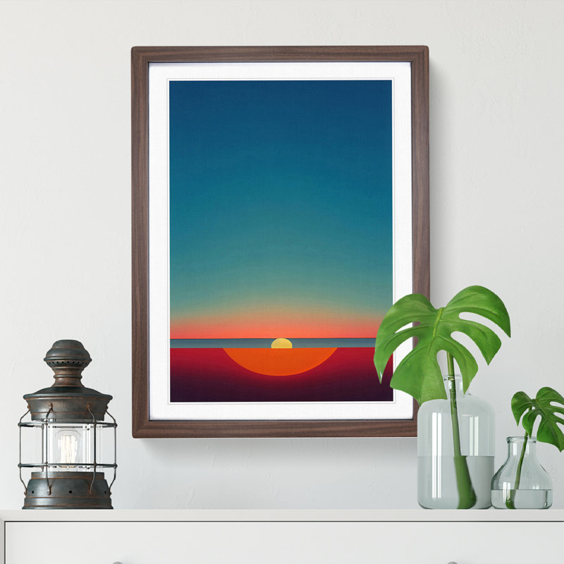 Unusual Abstract Sunset - Wall Art, 36cm H x 27cm W x 3cm D, Walnut Picture Framed, White