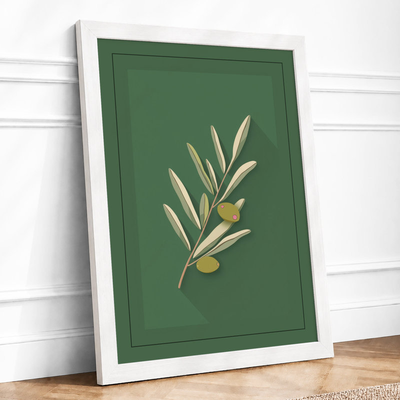 Olive Branch in Gold Botanical - Framed Print, A3 - 42.0 x 29.7 cm, White