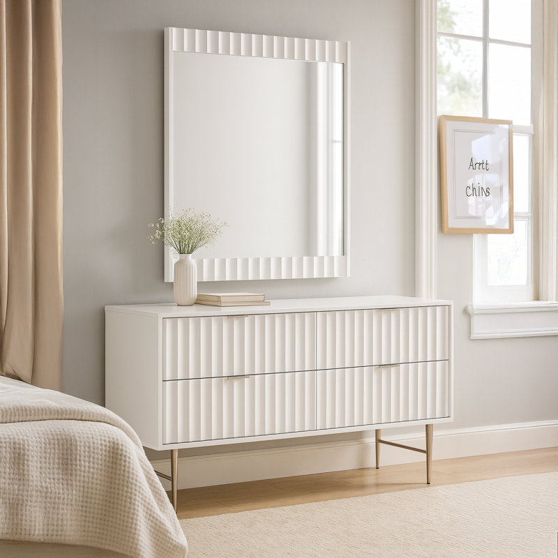 Mihai Wood Flat Mirror, White