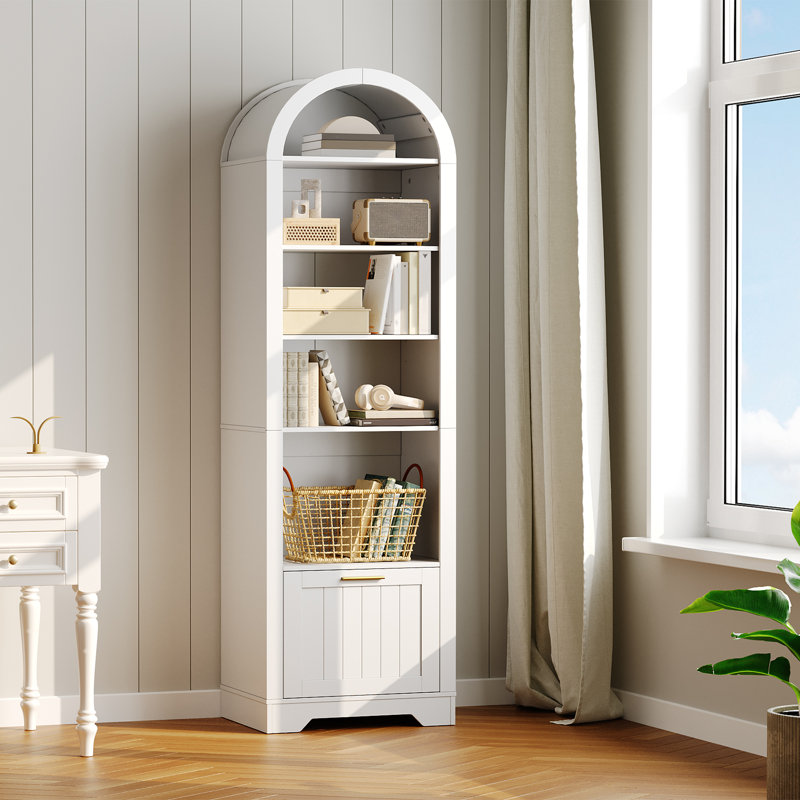 71" Arched Cabinet Bookcase with Drawer and Shelves