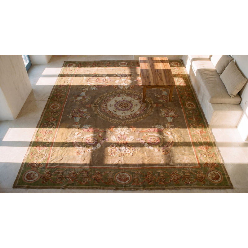 Antique Large Aubusson French Floral, Medallion Knotted Rug