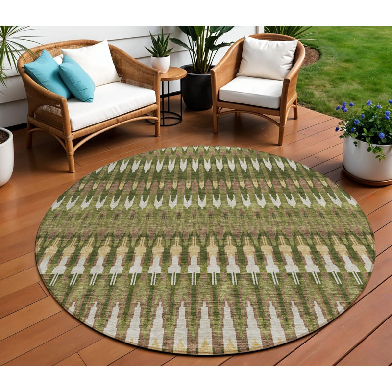 Tapis rond lavable intérieur / extérieur brun 8 pi Southwestern