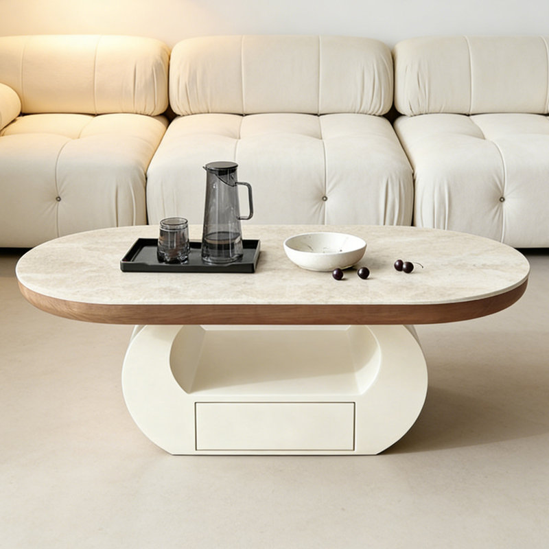 Table basse ovale avec rangement Living, H 15,74 po x L 51,18 po x l 27,55 po