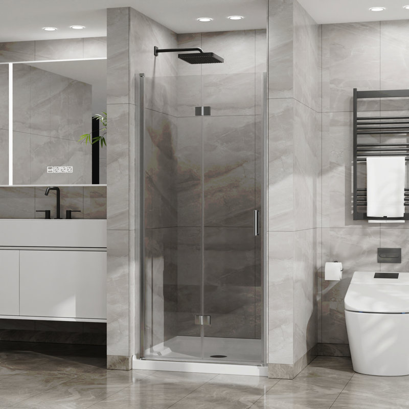 Panneau de douche pivotant en verre trempé transparent de 1/4 po x 72 po Gooduy, Chrome chrome