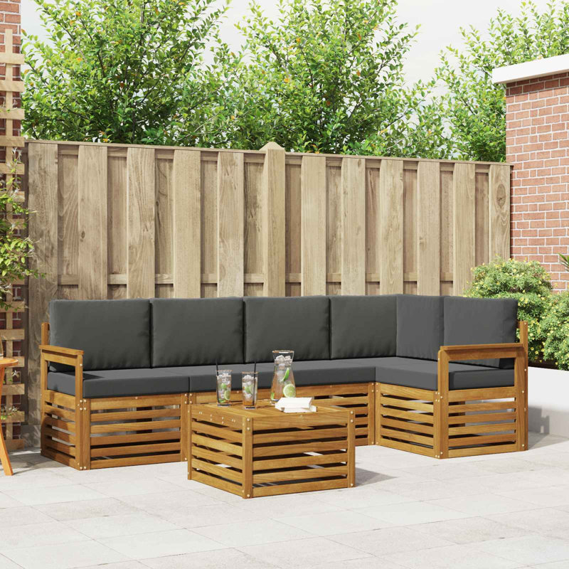  Ensemble de canapé 6 pièces en bois d'acacia naturel et anthracite massif