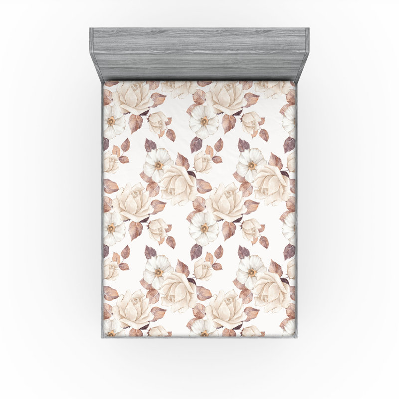 Drap-housse Ambesonne, Drap-housse de taille très grand, Champagne, pêche pâle / floral