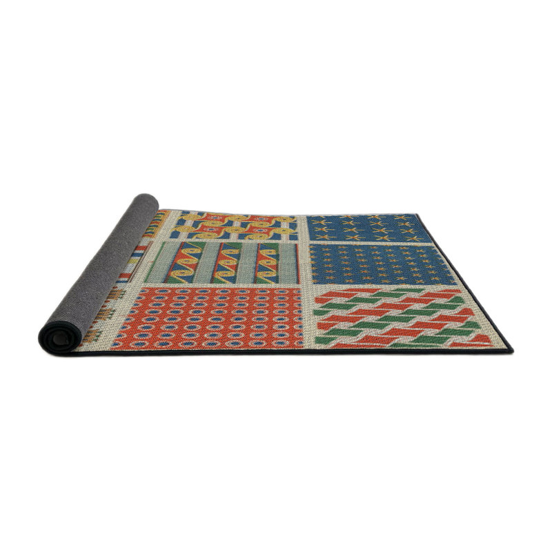 Tapis vert/bleu/rouge tissé à la machine, Carré 8 pi