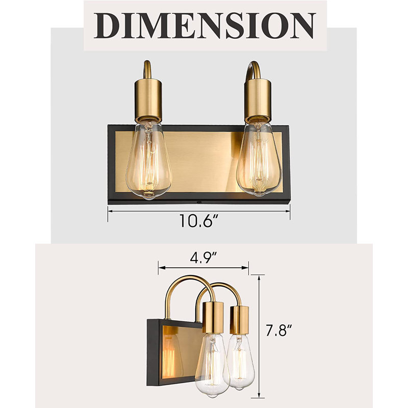 2 - Light Dimmable Vanity Light, Gold/Black