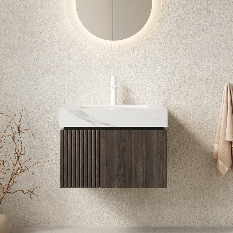 Meuble-lavabo Luxstone, Chêne blanc, 30", Gris clair