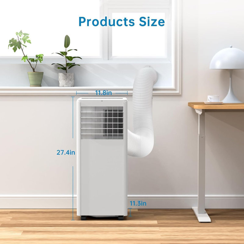 8,000 BTU Portable Air Conditioner with Built-In Dehumidifier - Portable AC Unit for Rooms Up to 450 Sq Ft - Remote Control, Window Kit, 3 Fan Speeds, Easy to Move