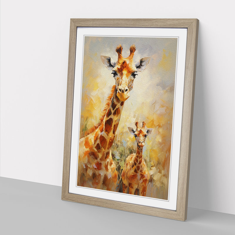 Giraffe Impressionism No.2 - Framed Print, 64cm H x 46cm W x 2cm D, Oak
