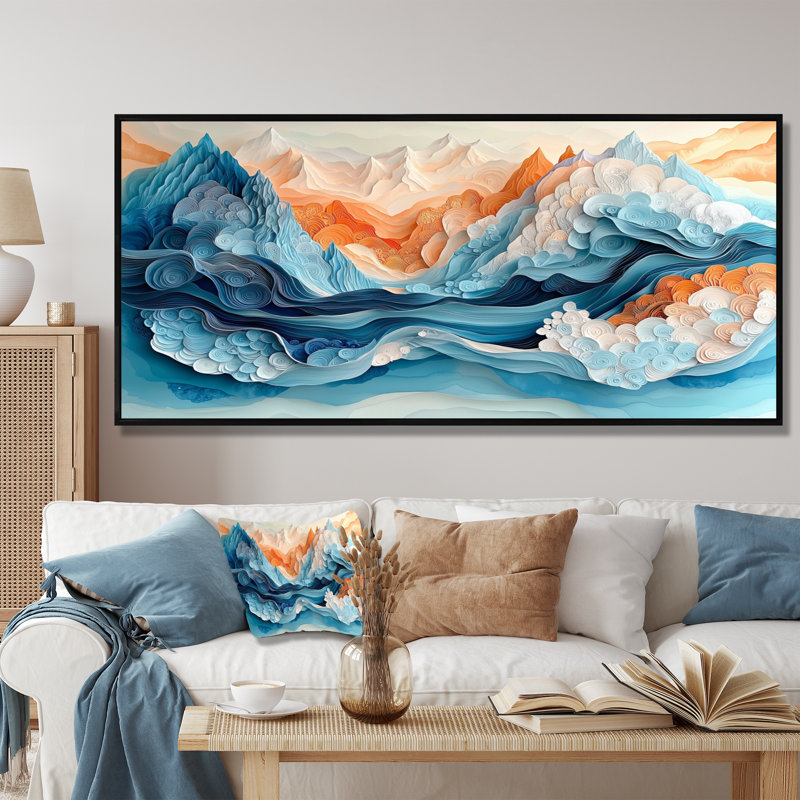 Glendall - Abstract Wall Art, Noir, noir, noir, noir, H 28 po x l 60 po, Cadre flottant