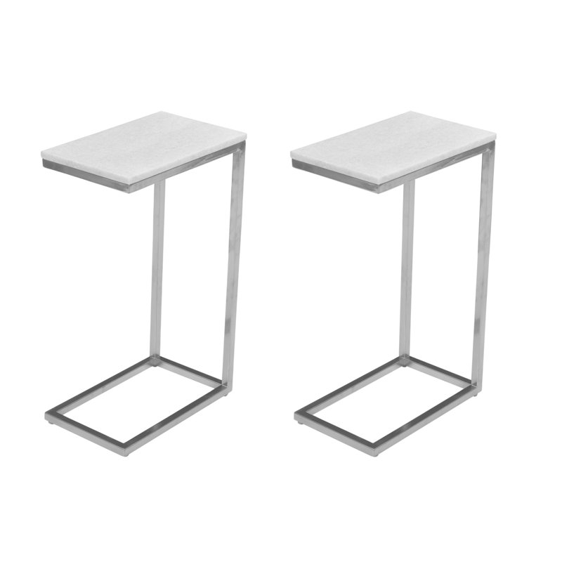 Ensemble de 2 tables d'appoint Arquette, Plateau gris / base argentée