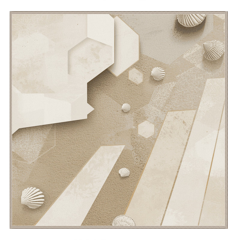 Machine Washable Peksenak Coastal Geometric Rug in Beige – Beige Binding, 3' Square