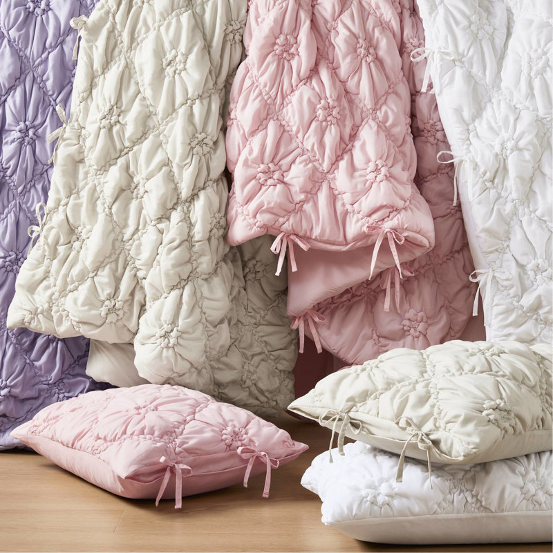 2 pièces, édredon simple à motif floral mauve, avec un décor à nouer, douceur nuage, confort toutes saisons, lavable à la machine avec accents texturés, microfibre respirante