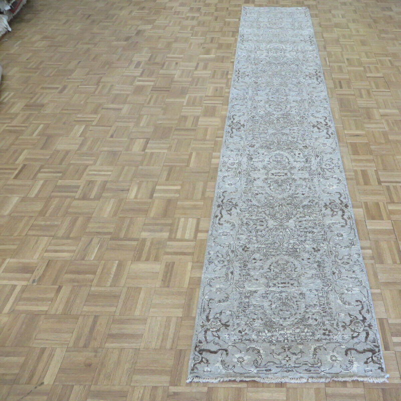 Tapis de couloir en Tapis décoratif laine noué à la main bleu de conception unique 3 pi 8 po x 14 pi 6 po Stef