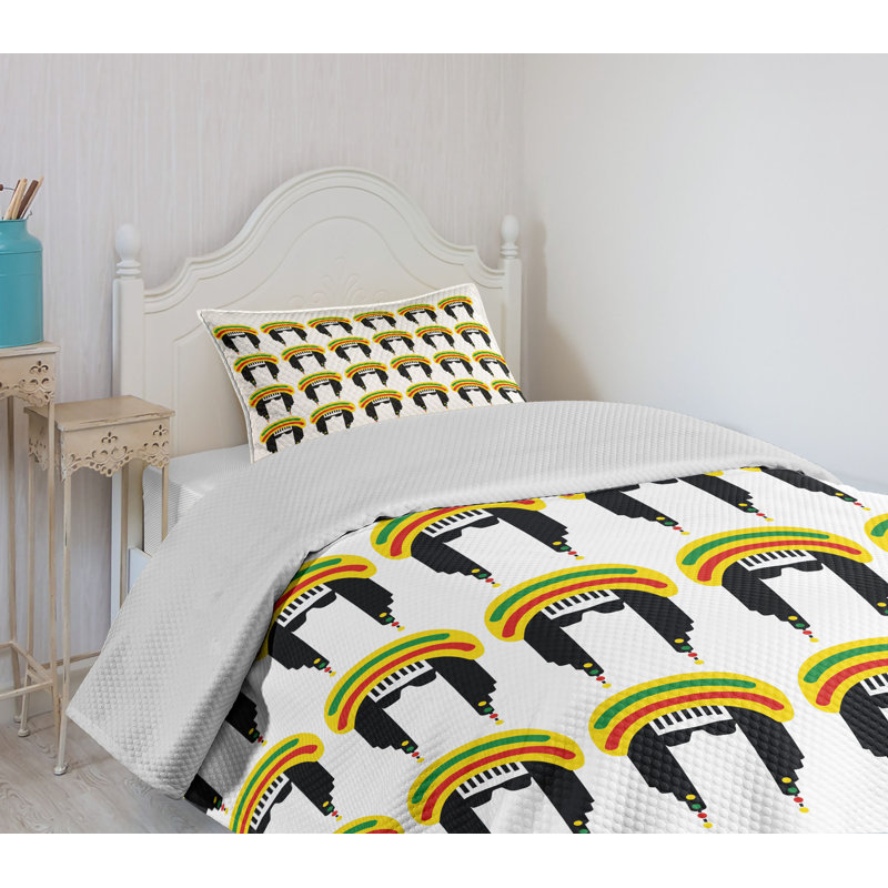 White Twin Quilted Bedspread Set with Colorful Dreadlocks Design