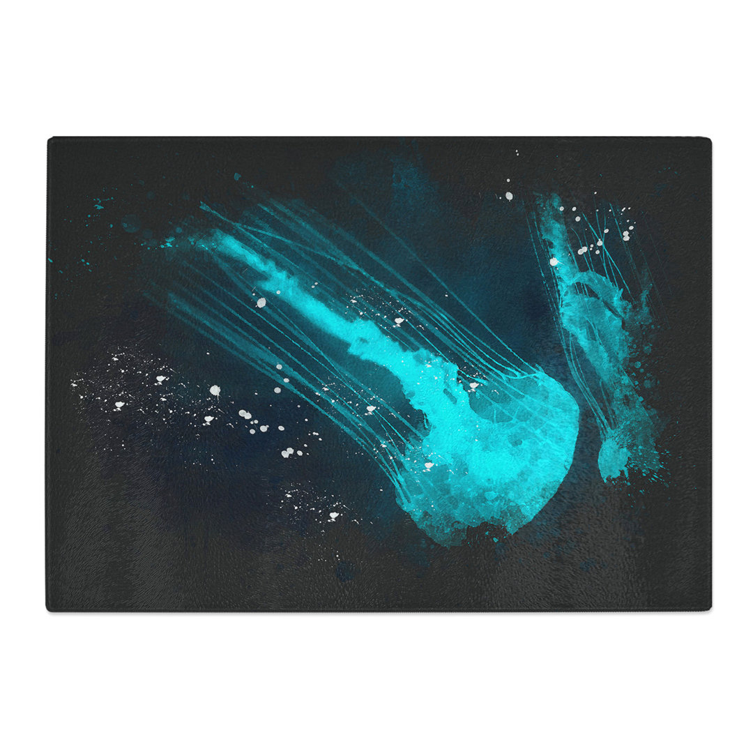 Tempered Glass Neon Blue Jellyfish Chopping Board