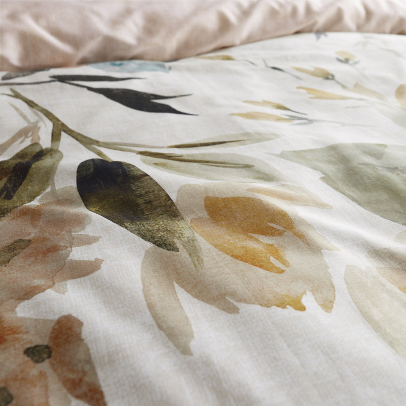 Bianca Oriana Floral 400 Thread Count Cotton Duvet Cover Set, King Duvet Cover + 2 Standard Pillowcases