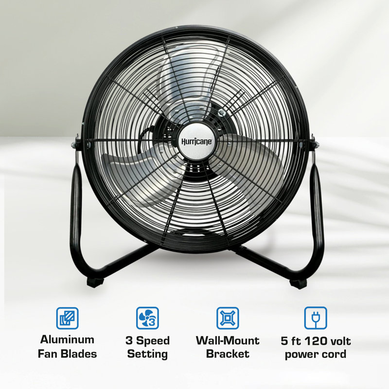 Hurricane Black Metal 20-Inch Oscillating Pedestal Fan with Adjustable Height