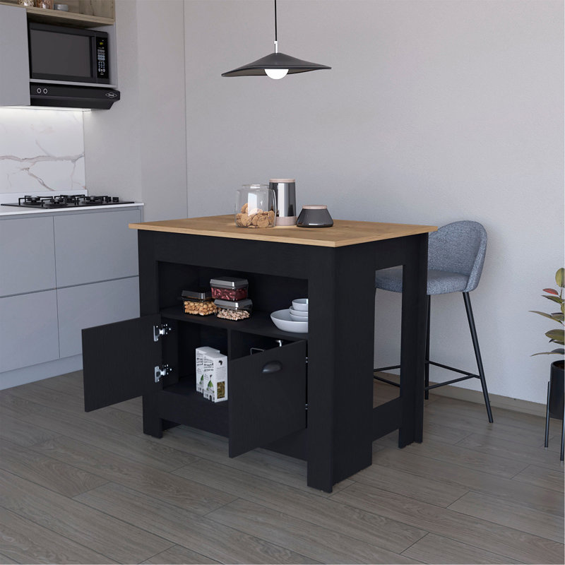 Versatile 2-Door Kitchen Island With Enhanced Functionality, Black/Brown