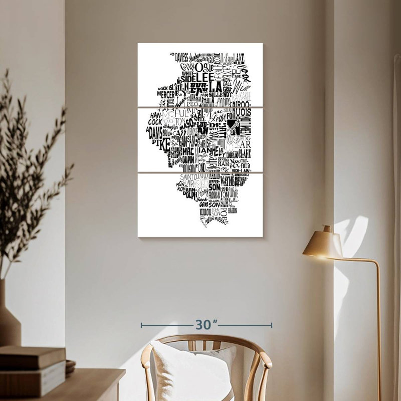 Carte d'Alazie, Illinois, typographie, H 57 po x l 36 po