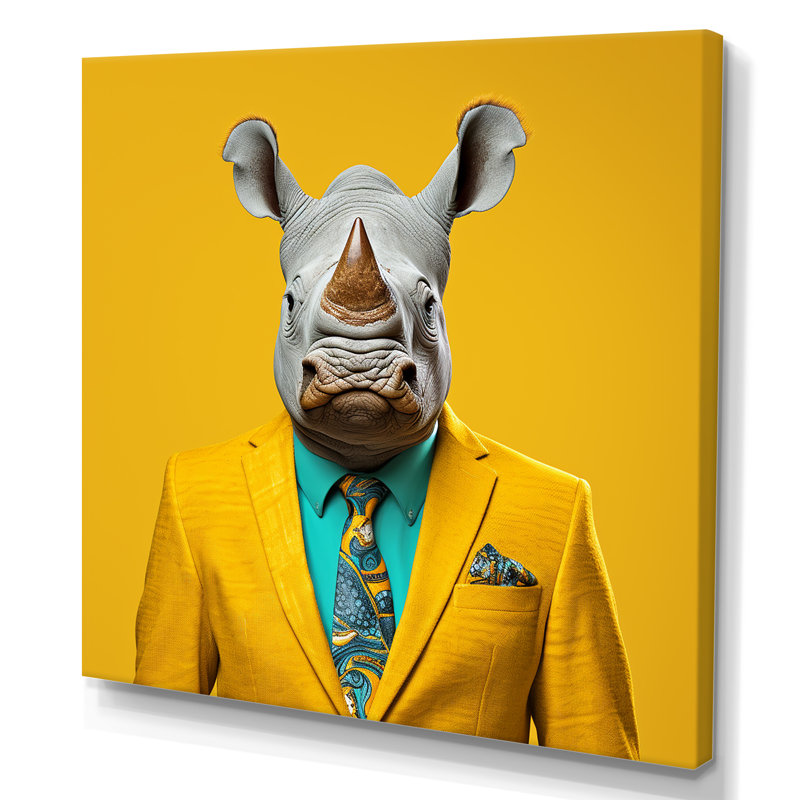 Art mural en forme de rhinocéros, H 36 po x l 36 po x P 1,5 po, Toile tendue