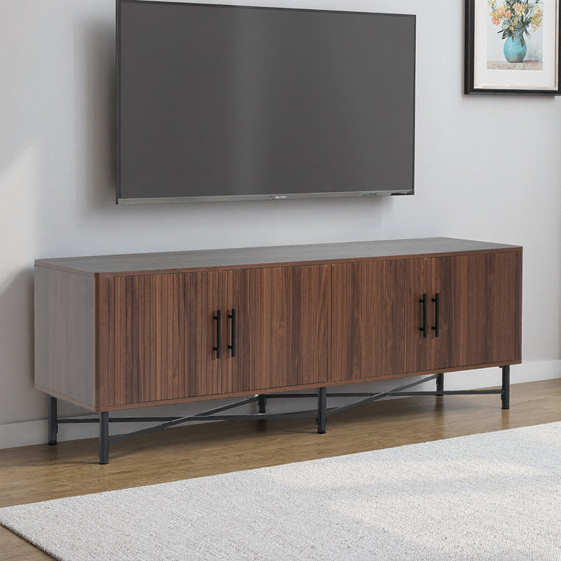 Functional 4-Door TV Cabinet - 2 Storage Spaces with Adjustable Shelves, Ideal for Living Room Organization, Brown