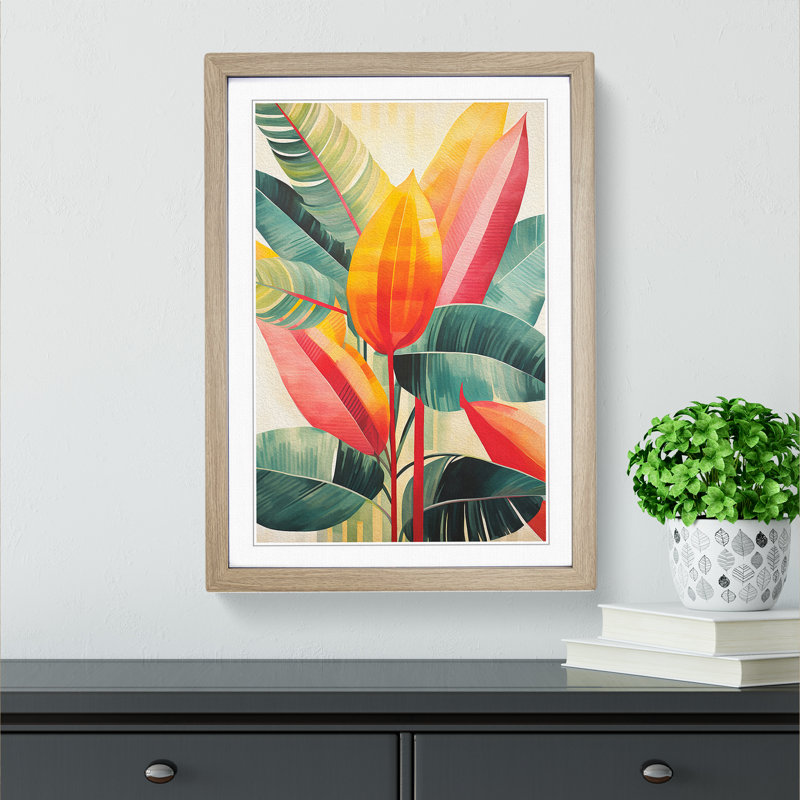 Tropical Leaf Constructivism - Framed Print, 64cm H x 46cm W, Oak Framed